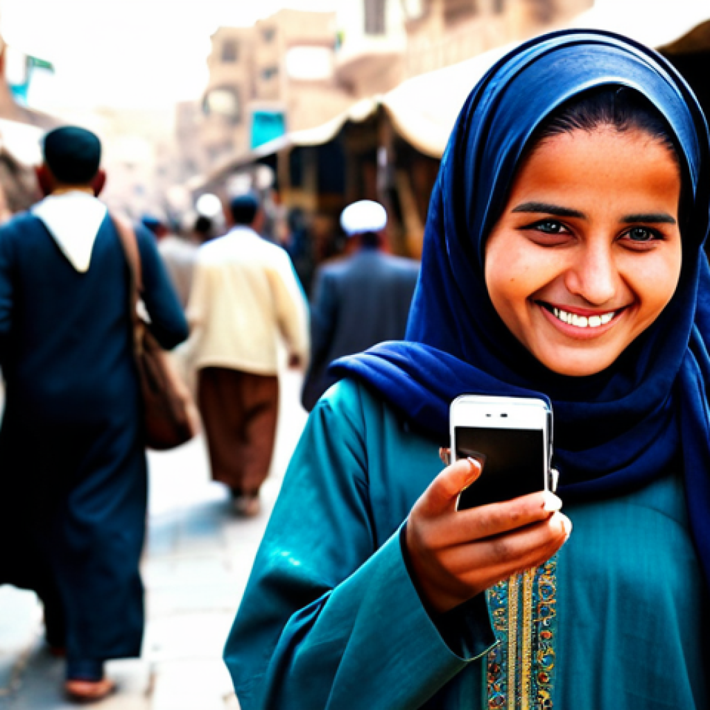 **
"A Yemeni woman, fully clothed in modest traditional attire, smiling warmly while holding a smartphone. In the background, a bustling market scene in Sana'a. Perfect anatomy, correct proportions, well-formed hands, proper finger count, natural pose, professional photography, high quality, safe for work, appropriate content, professional, modest, family-friendly."
**