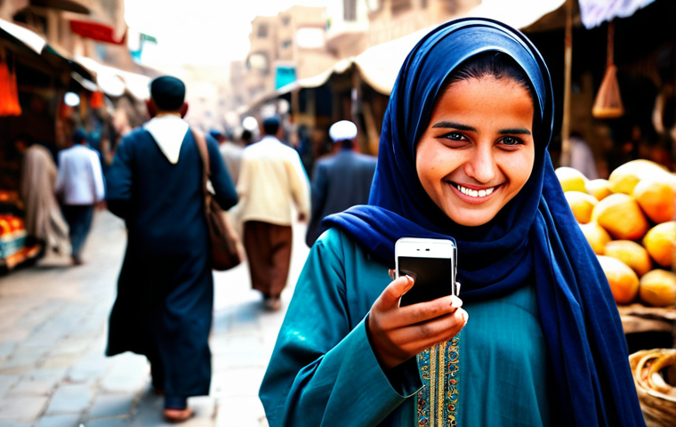 **

"A Yemeni woman, fully clothed in modest traditional attire, smiling warmly while holding a smartphone. In the background, a bustling market scene in Sana'a. Perfect anatomy, correct proportions, well-formed hands, proper finger count, natural pose, professional photography, high quality, safe for work, appropriate content, professional, modest, family-friendly."

**